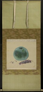 【模写】 掛軸 作者不明 「果物にバッタの図」 絹本 合箱