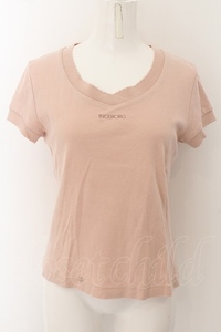 INGEBORG / スカラップリブロゴTシャツ M ピンクベージュ O-24-05-11-057-LO-TS-YM-OS