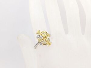 美品 K18/750 イエローダイヤ 1.77ct 7石 / ダイヤモンド 0.126ct 3石 リング 13号 約4.8ｇ 指輪（Ｍ9001）