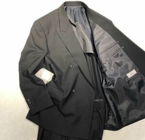 新品 定価3.7万【サイズA3 XS★Kanebo礼服】4Bダブルスーツ 漆黒フォーマル 背抜き ノーベンツ 2タック アジャスター付き ウール100%