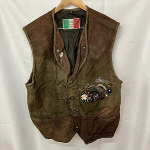 X9 ROSSELINI 52 ユーロ古着　イタリア製　レザー　チロリアン　ベスト　ジャケット　花柄刺繍　ブロンズ　ロッセリーニ　メンズ