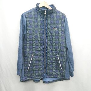 ◇ ⊇ FILA フィラ チェック柄 長袖 パーカー サイズLL ブルー系 レディース メンズ E