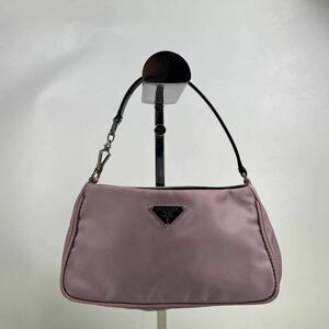 1円〜【極美品】 PRADA プラダ アクセサリーポーチ ピンク系 ナイロン 三角ロゴ ハンドバッグ ショルダーバッグ レディース 