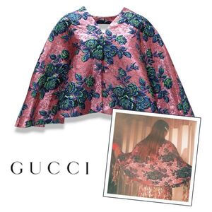 良品 国内正規品 GUCCI グッチ ミケーレ 558003 フラワー ジャガード ケープ コート M ピンク イタリア製