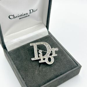 【保存箱付きGermany製】Dior ブローチ ディオール アクセサリー シルバー ラインストーン 銀 CD ロゴ 