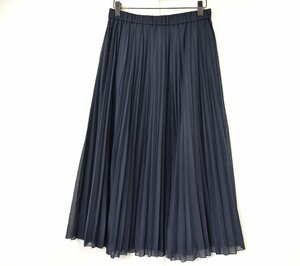 1006-24C0301★MK ミッシェルクラン★美品 シフォンプリーツスカート 38 ネイビー紺 春夏 ウエストゴム 27500円