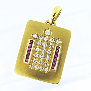 K18YG ★ネックレス ペンダントトップ ◆ルビー0.100ct ◇ダイヤモンド1.086ct 【中古】 /10023405