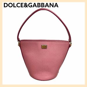 高級 DOLCE&GABBANA ドルチェ＆ガッバーナ 裏地レオパード柄 ロゴプレート バケツ型 ハンドバッグ