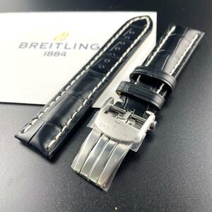 c168 最新【ブライトリング】BREITLING 22mm 1026P クロコ レザー 黒 Dバックル ベントレー クロノマット ナビタイマー スーパーオーシャン