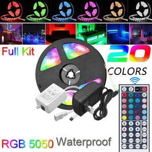 20色切替☆コンセントに挿すだけフルセット！ LEDテープライト RGB5050 5m 300連 防水12V イルミネーション ダウンライト フロアライト