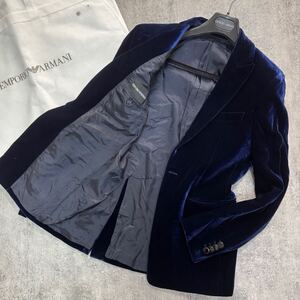 極美品!!溢れ出る高級感!!エンポリオ アルマーニ/ARMANI【最高級ベロア】テーラードジャケット ベルベット 黒 ブレザー アウター 48=L 