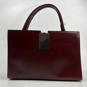 1円〜【入手困難品】 CELINE セリーヌ ハンドバッグ ボルドー レザー プレート 赤 ボルドー 鞄 レディース 手提げ鞄