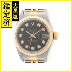 ROLEX　ロレックス　A番　デイトジャスト　79173G　ステンレス/イエローゴールド　SS/YG　ブラック　レディース　自動巻き【432】