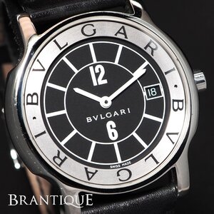 ■～１円■BVLGARI ブルガリ ソロテンポ ST35S SS 革 QZ クォーツ 黒 文字盤 純正ベルト 尾錠 USED品 メンズ 腕時計 「25442」