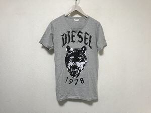 本物ディーゼルDIESELコットンプリント半袖TシャツメンズアメカジサーフミリタリービジネスグレーM