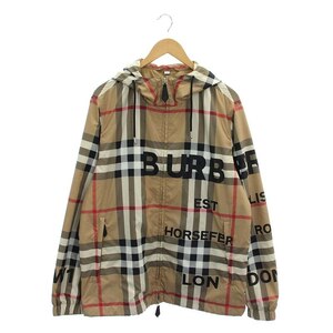 バーバリー HORSEFERRY PRINT CHECK NYLON HOODED JACKET フーディー パーカー ジップアップ チェック M ベージュ 8050282