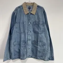 新品 GAP キャップ 襟ダック カバーオール デニム ジャケット 切り替えXL