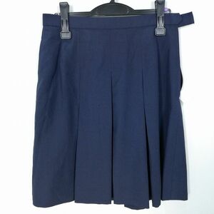 1円 スクールスカート 大きいサイズ 夏物 w75-丈54 紺 中学 高校 プリーツ 学生服 制服 女子 中古 HK9620