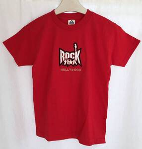 ROCK STAR ハリウッド 半袖 Tシャツ ボーイズL ワッペン 反射 刺繍 赤 レッド ロゴ トップス　ロック キッズD26