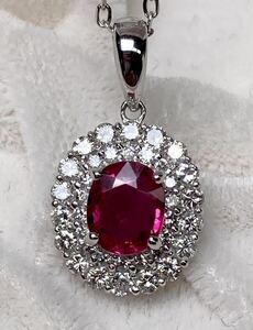 ◆綺麗◆天然ルビー 0.98ct ダイヤモンド D0.60ct/Pt900/Pt950 高級ネックレス ruby necklace◆
