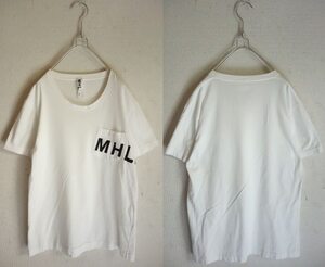 MHL.マーガレットハウエル☆PRINTED JERSEYLOGO Tシャツ M 白 日本製 デカロゴ☆596-166382