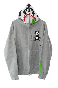 アベイシングエイプ A BATHING APE Panda Shark Zip Up Hoodie パンダ シャーク ジップアップ フーディー パーカー M 灰 グレー☆AA★24111