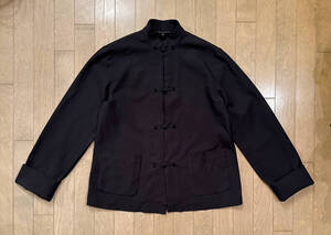 ■BLACK COMME des GARCONS 極美品 ポリエステル縮絨 製品染め チャイナ・ジャケット BK-L 1N-J033 コムデギャルソン 藤原ヒロシ JONIO