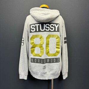 STUSSY Hooded Sweatshirt ステューシー フーディー スウェットシャツ size M グレー メンズ 長袖 ストリート プリント