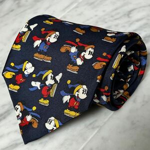 【美品】 999円～ Disney ネクタイ ネイビー ミッキー 総柄 (B2)