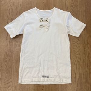 PINKHOUSE ピンクハウス 半袖カットソー 胸リボン(ドット×ロゴ) 白 生成り 半袖Tシャツ サイズL