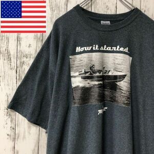 GILDAN 船 ボート　レトロ アメリカ古着 ビッグプリント Tシャツ メンズ