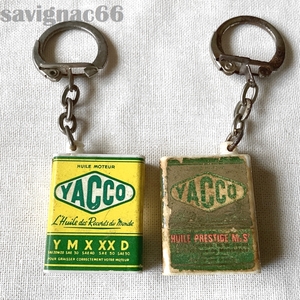 60年代 フレンチキーホルダー 2個 YACCO ヤッコ オイル缶 エンジンオイル ★60s フランス vintage 旧車 ハーレー バイク 当時物 昭和レトロ