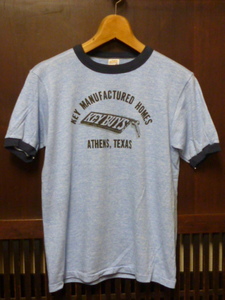 USA古着　70s 80s リンガー Tシャツ SPORTS WEAR 霜降り 青 M TEXAS KEY 半袖 アメリカ製