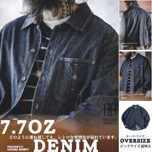 S 画像色 シャツ デニムシャツ メンズ DENIM デニム 長袖 大きい ポケット デザイン ワークシャツ 綿 ウエスタンシャツ 大きいサイズ