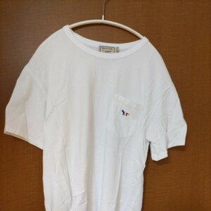 メゾンキツネ MAISON KITSUNE 定番 トリコロール フォックス パッチ ポケット Tシャツ 白 TRICOLOR FOX PATCH