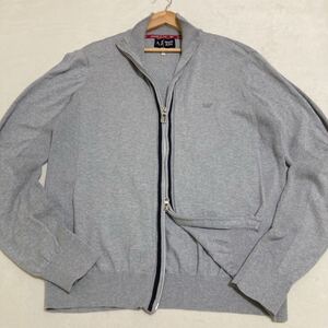 希少 XXL!!/カシミヤ●アルマーニ ジーンズ ドライバーズニット ARMANI JEANS ジャケット 切替 ロゴ ダブルジップ 3L グレー メンズ