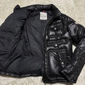 極美品/L相当◆MONCLERモンクレール【FABRICEファブリス ライダース ボタン ロゴワッペン】ダウンジャケット メンズ 01 アウター ブラック