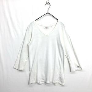 JZ0195★H.R.MARKET : ラクダH刺繍 Vネック7分袖Tシャツ★0/XS★白系 ハリウッドランチマーケット