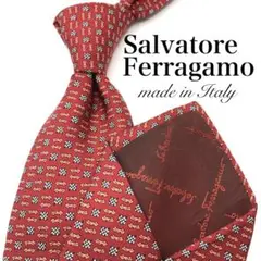 【美品】Salvatore Ferragamo ネクタイ 車柄 総柄 レッド