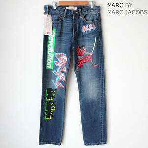 新品 未使用 MARC BY MARC JACOBS アートプリント デニム ジーンズ キャロット パンツ マークジェイコブス レディース W25 XS ～ Sサイズ