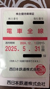 西日本鉄道　株主優待乗車券　送料込