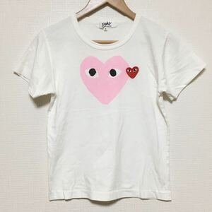 定番◎★PLAY COMME des GARCONS プレイ コムデギャルソン★プリント ロゴ 半袖 Tシャツ シンプル カットソー ホワイト ピンク S/229