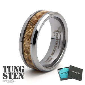 タングステン リング メンズ 指輪 ゴールド 18K IP シルバー 幾何学 模様 つけっぱなしOK 専用BOX (31号)