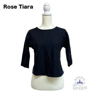 ☆美品 Rose Tiara ローズティアラ トップス Tシャツ カットソー 七分袖 ラウンドネック 総レース 後ろジッパー レディース 花柄 S b28