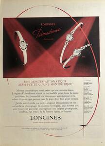 稀少・時計広告！1950年代ロンジン 時計広告/Longines Primadonna Watches/レディース/フレンチ/O