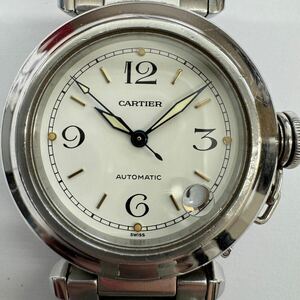 ★1円スタート★Cartier カルティエ パシャC デイト 100M メンズ 腕時計 2324 自動巻き 稼働 アイボリー系文字盤 ベルト純正 箱付き 中古品