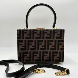 1円〜 希少FENDI フェンディ 2way バニティ ハンドバッグ ショルダー ズッカ柄 FF ロゴ がま口 ヴィンテージ 