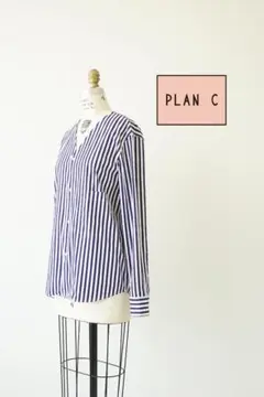 PLAN C プランシー ストライプノーカラー シャツ