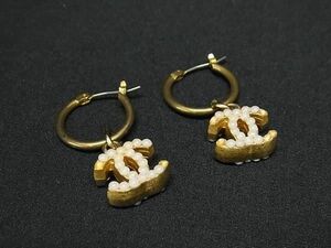 1円 CHANEL シャネル ココマーク ピアス アクセサリー レディース アイボリー系×ゴールド系 AV7635