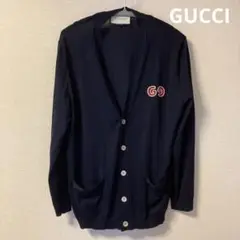 GUCCI グッチ　メンズ　カーディガン　GG ネイビー　紺　赤　レッド